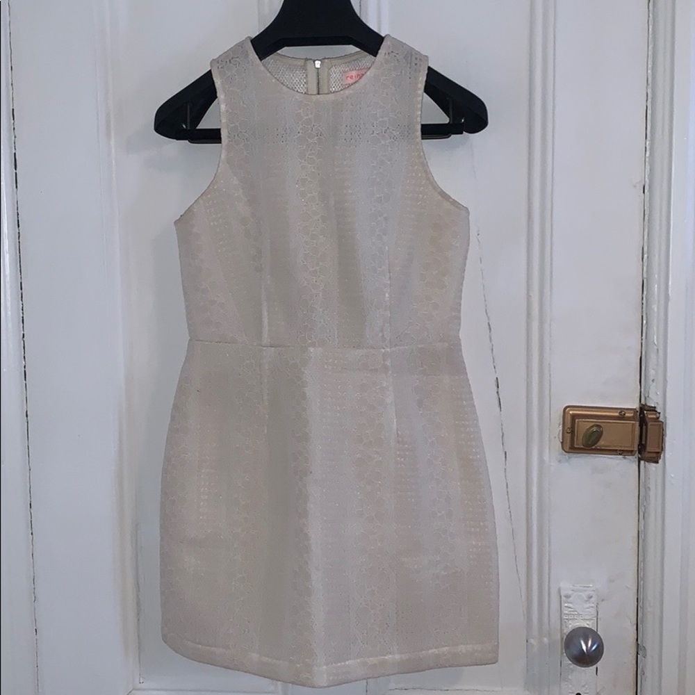 Renamed eyelet cream dress, romper slip underneath